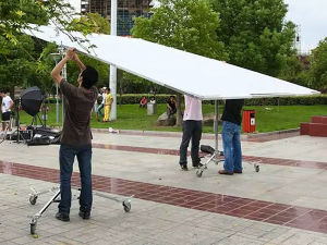 A butterfly frame being prepared for use